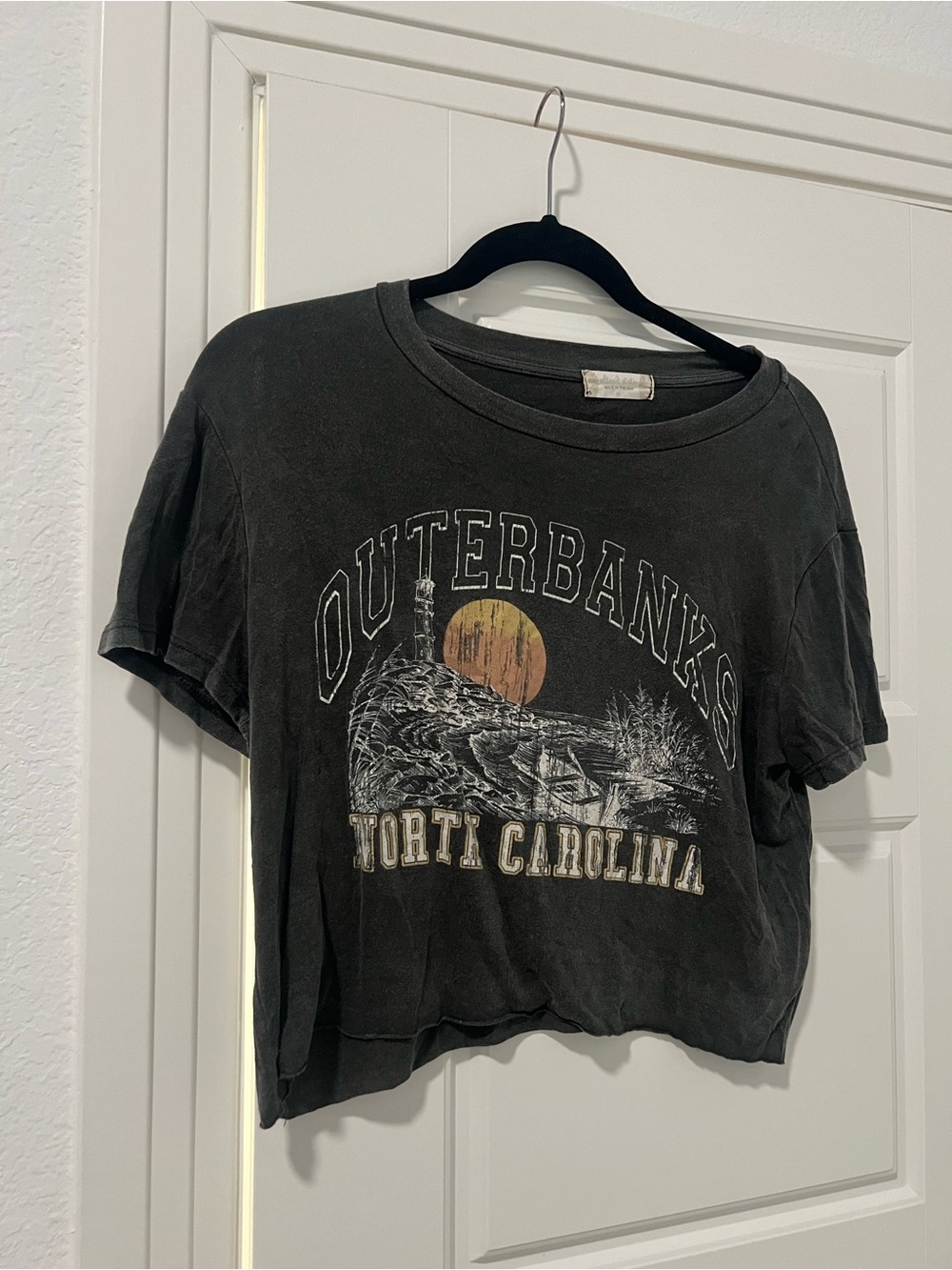 Altar'd State Black 'Outerbanks North Carolina' Cropped Tee with Sunset Graphic